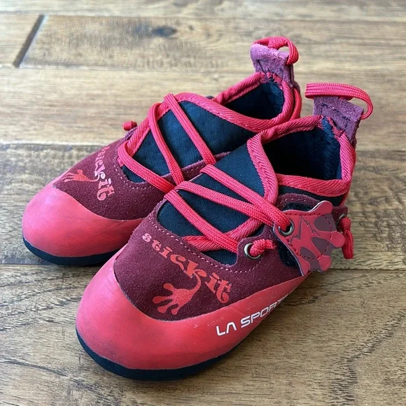 La Sportiva Kids Stickit Rock Climbing Shoes Chili Poppy Red Toddler Size 8-9 - Picture 5 of 10